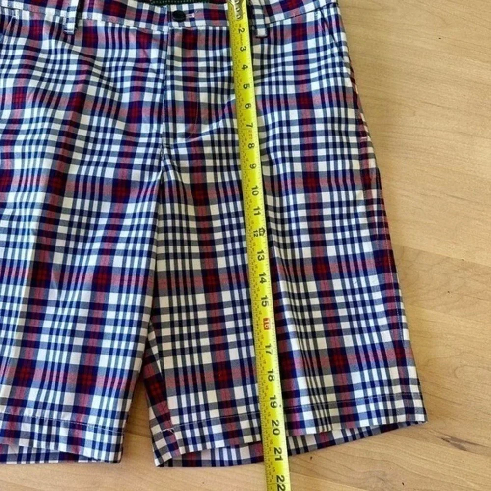 Izod Plaid Shorts Flat Front Casual Everyday Red White Blue‎ Mens Size34